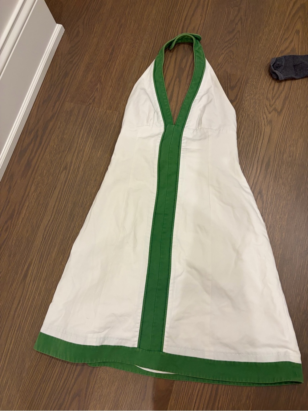 Kenzo White Halter Mini Dress with Green Trim